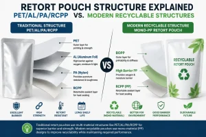Retort pouch structure explained: PET/AL/PA/RCPP vs modern recyclable mono -PP retort pouch structures