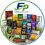 Flexible Packaging Information FPI logo with realistic food pouches, sachet, roll stock, shopping bag, vacuum packs, ang flexible packaging products
