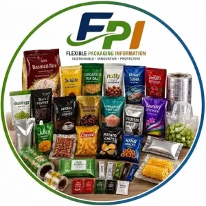Flexible packaging information site icon featuring FPI logo and variety of flexible packaging products.